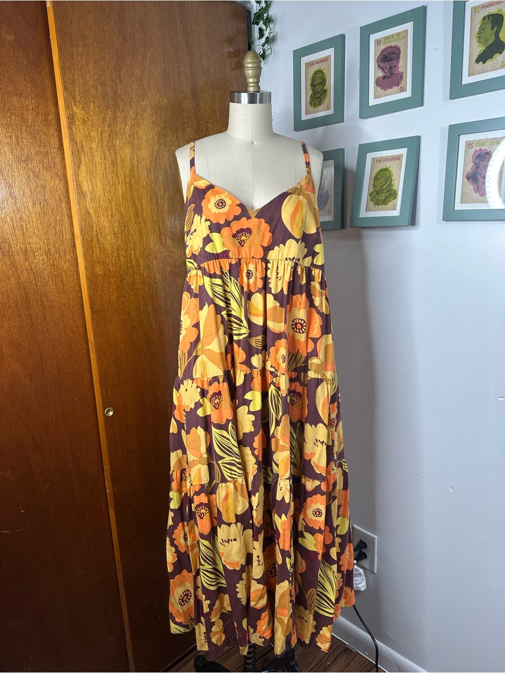 Lucy & Yak Floral Tiered Maxi Dress - Orange & Yellow 12